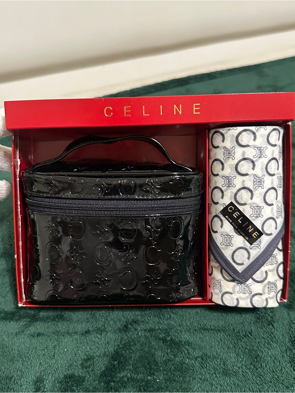Celine Novelty Vanity Case with White/Grey Monogram Handkerchief